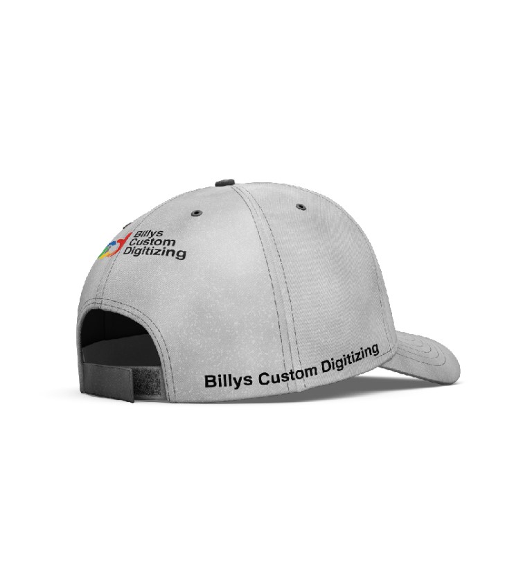 A cap with Billys Custom Digitizing logo