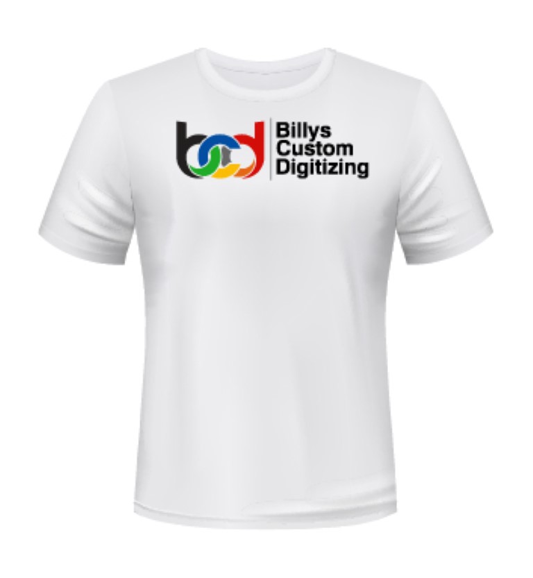 Billys Custom Digitizing logo embroidered on a t shirt
