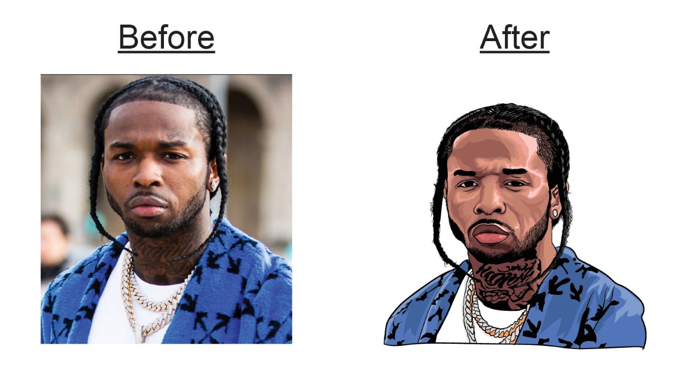 Before and after portrait of a person in vector art